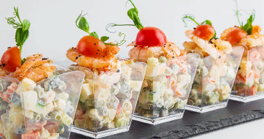 Olivier სალათი Tiger კრევეტებით 10 ცალი.