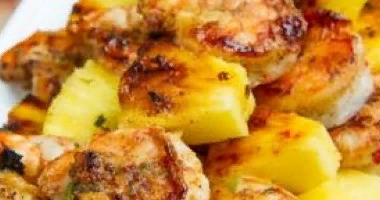 კრევეტები შემწვარი ანანასით 10 ცალი.